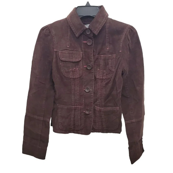 BB Dakota‎ Women's Brown Pink Contrast Stitch Retro 70s Fitted Corduroy Jacket S - Picture 1 of 10